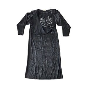 Vtg Blue Night by Mimmina Black Sequin Beaded Mesh Panel Wiggle Party Dress S